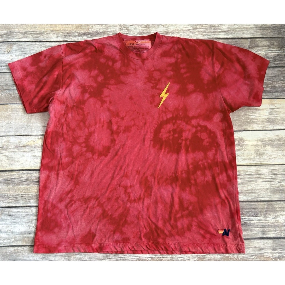 AVIATOR NATION Lightning Bolt Crewneck Tie-dye Sz XXL Tshirt Red